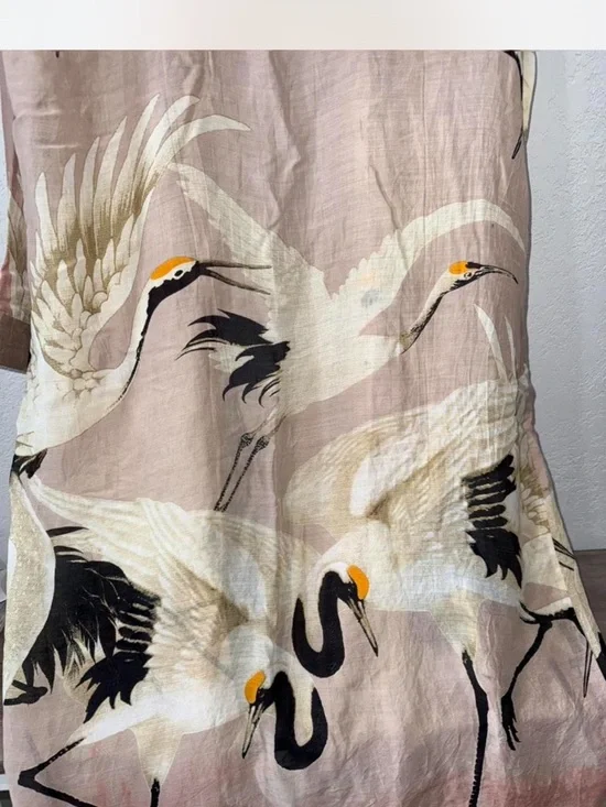 One Hundred Stars Light Pink Crane Print Satin Robe - Picture 3 of 8